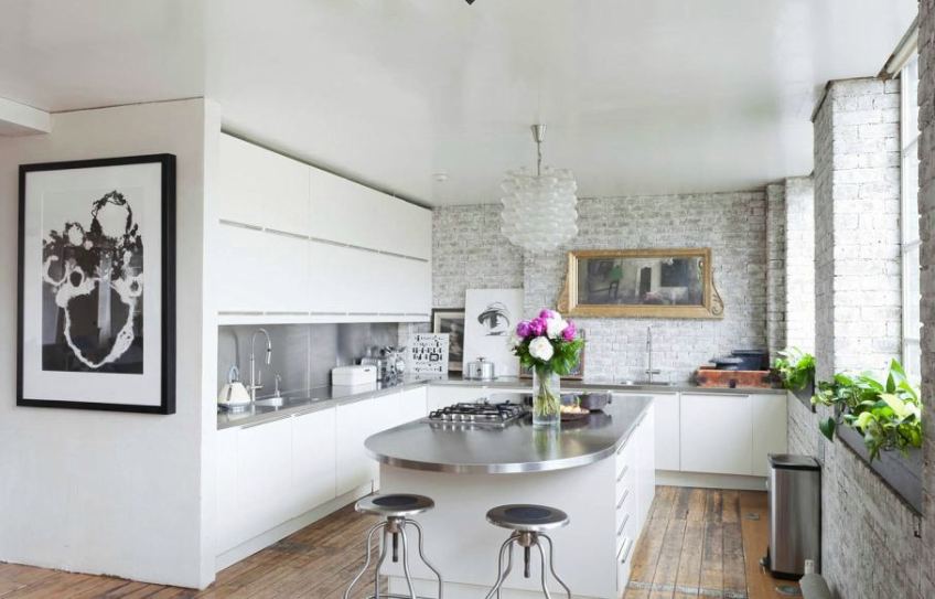 Cococozy Kitchen Exposed Brick White Washed Stainless Steel